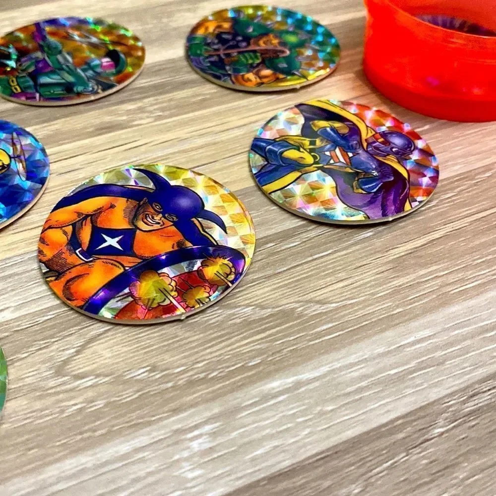 Vintage pogs 90s milk caps shiny pogs action figures warriors super hero’s